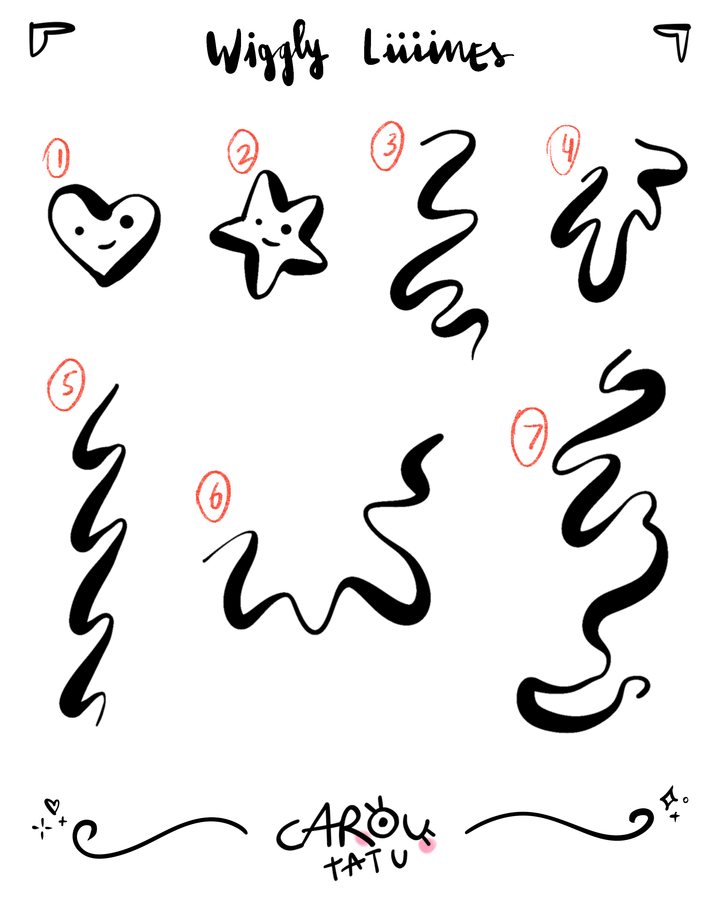 Wiggly lines tattoo flash sheets