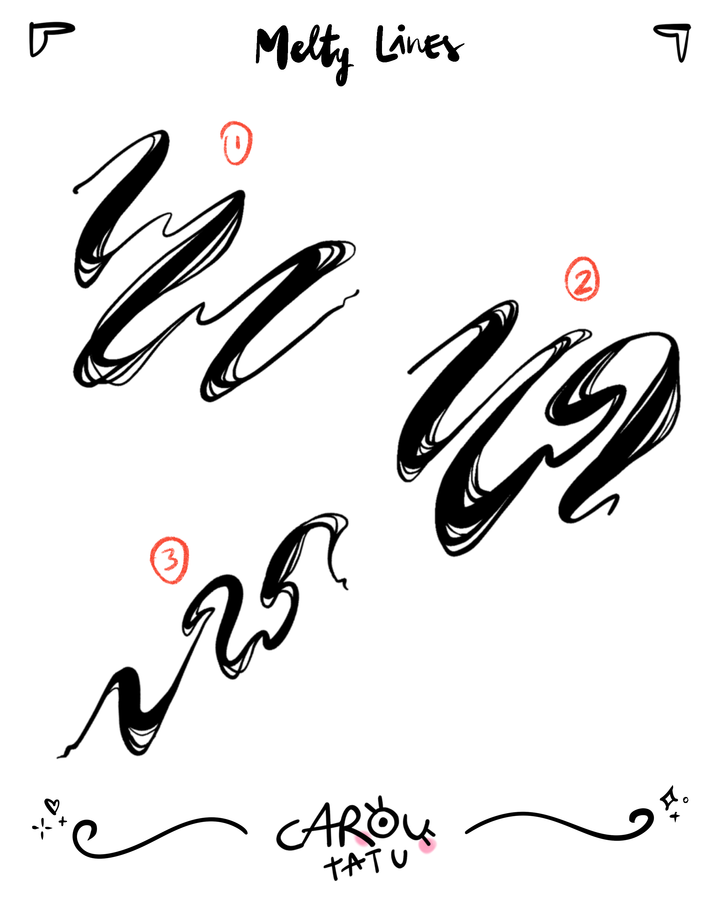 Melty lines tattoo flash sheet